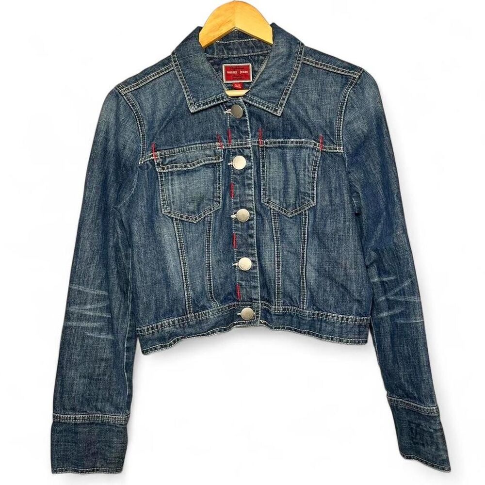 Tommy Jeans Denim Jacket Cropped Jean Jacket junior sz XL with Red Accents lion